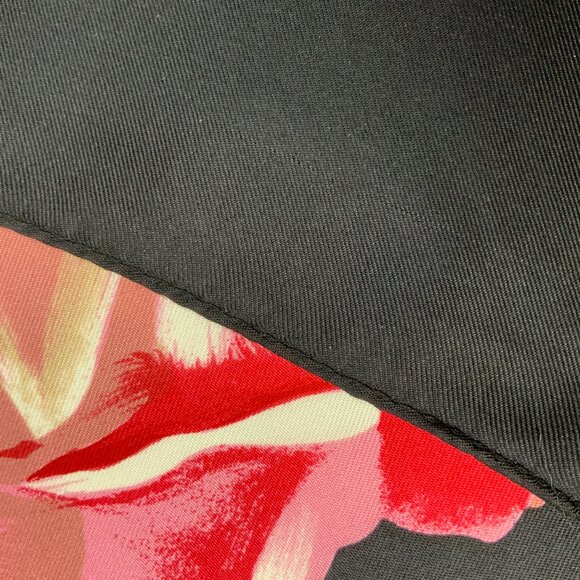 ECHO Large Square Silk Scarf Rose Blossons on Black Background 35" - Picture 12 of 16